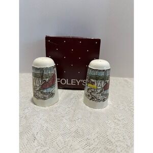 Foleys Vintage Ceramic Salt Pepper Shakers Winter Scene Farmhouse Cabin‎